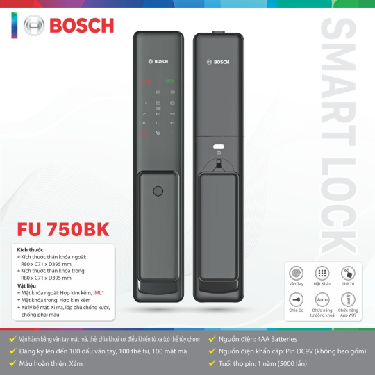 Khóa cửa vân tay điện tử Bosch FU750